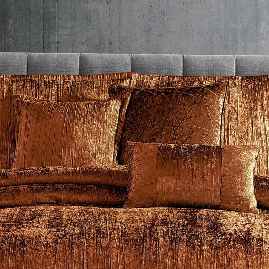 Turin Crinkle Velvet Comforter Bedding Set, Queen Size, Glam Textured Décor, Spice, 7 Pieces