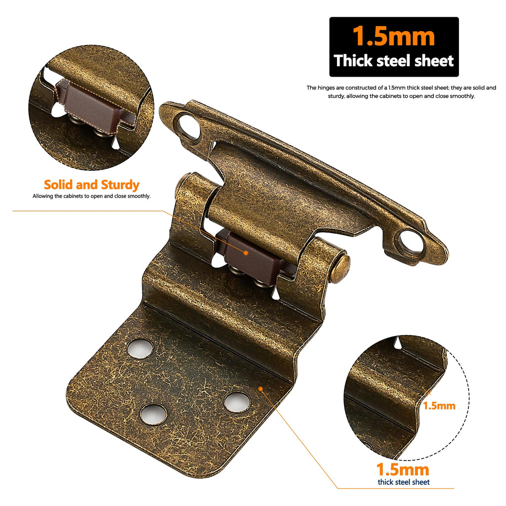 3/8" Inset Antique Brass Cabinet Hinges 50 Pack (25 Pairs)