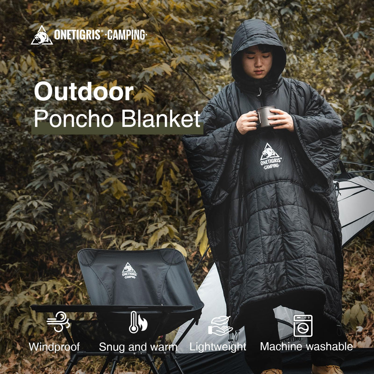 Blanket Poncho, Wearable Hoodie Blanket for Outdoors