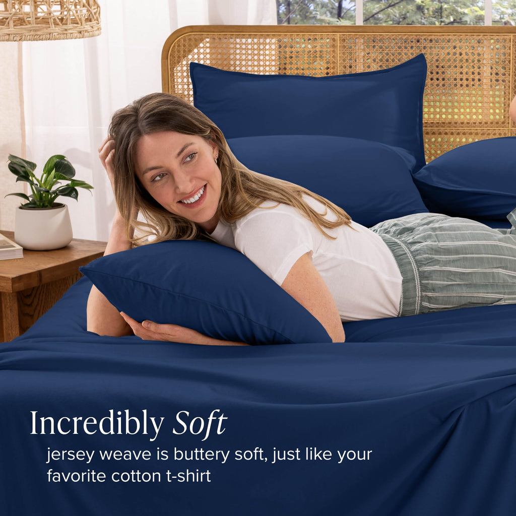 100% Organic Cotton Jersey Sheet Set (, Dark Blue)