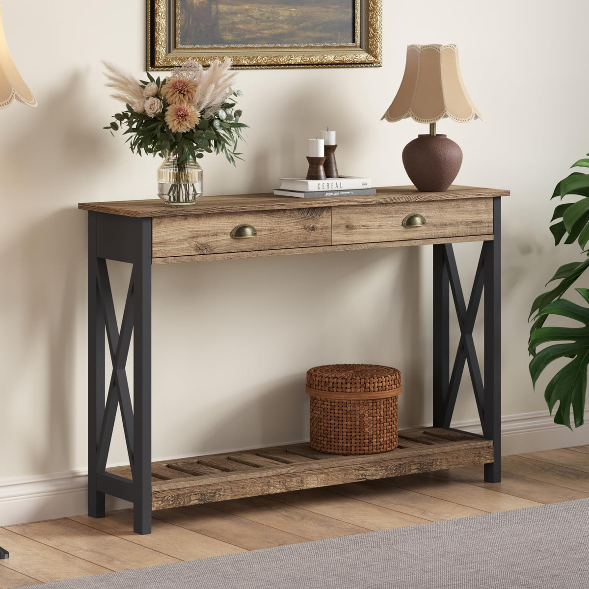 Farmhouse Console Table with Drawer with X Supports