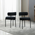 Black Boucle Dining Chairs Set of 2, Mid Century Modern Kitchen Chairs with Curved Backrest and Metal Legs