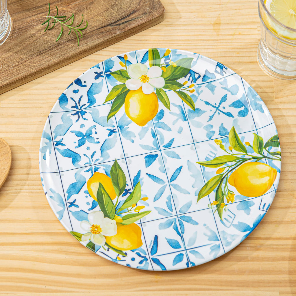 Melamine Dinnerware12 Piece Outdoor Indoor Set, Lemon Tiles