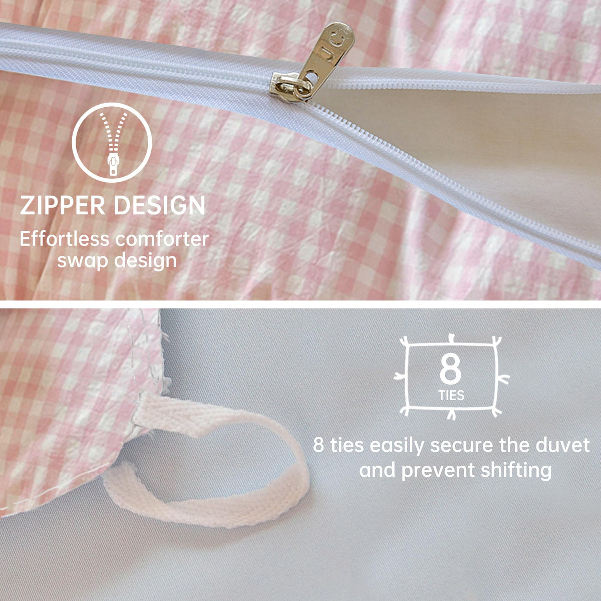 Pink Gingham Duvet Cover Set, Plaid Checkerd Bedding Set