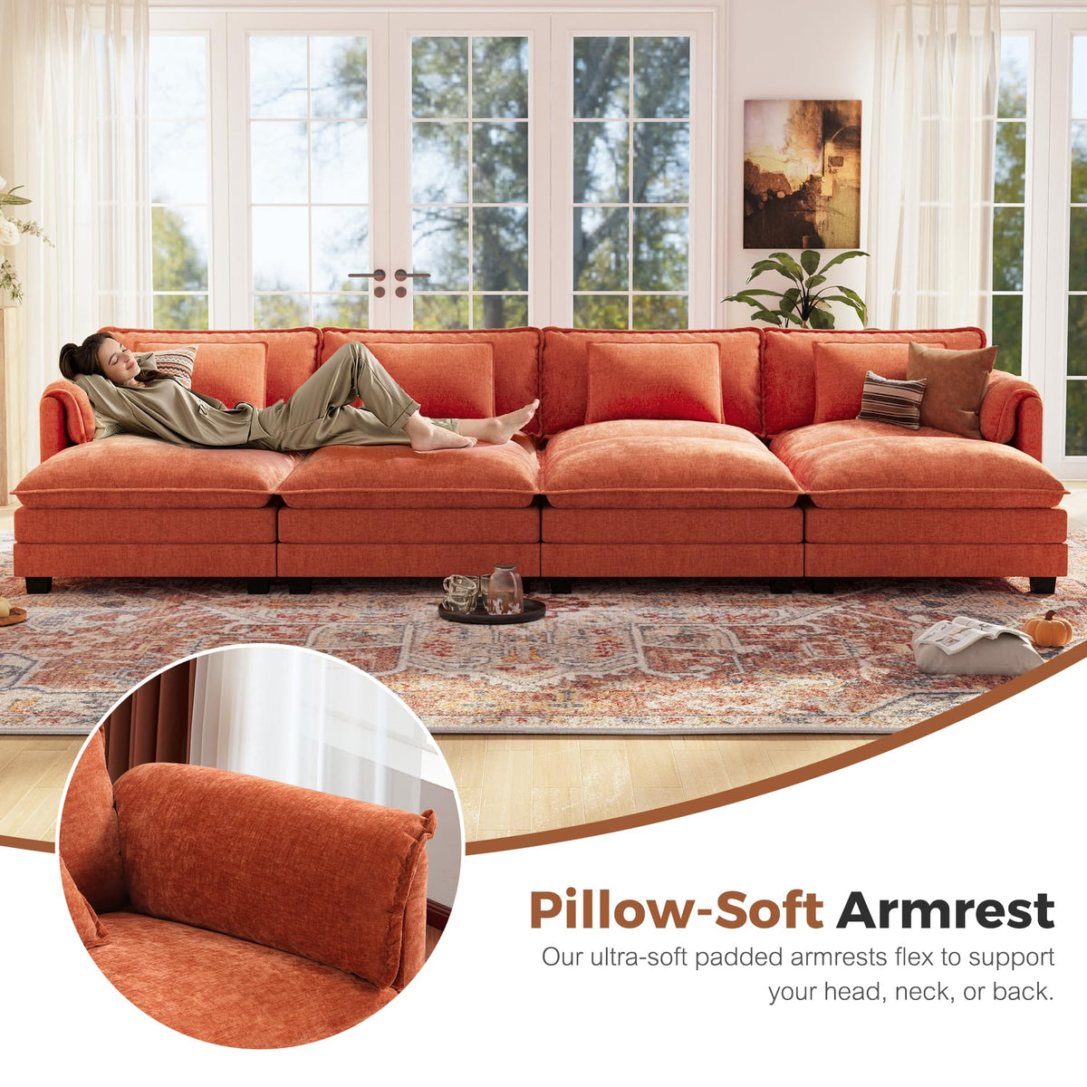 116" Oversized Cloud Couch Modular Sectional Couches, Large 6-Seat Deep Seat Sleeper Sofa Bed Modern Sofa with