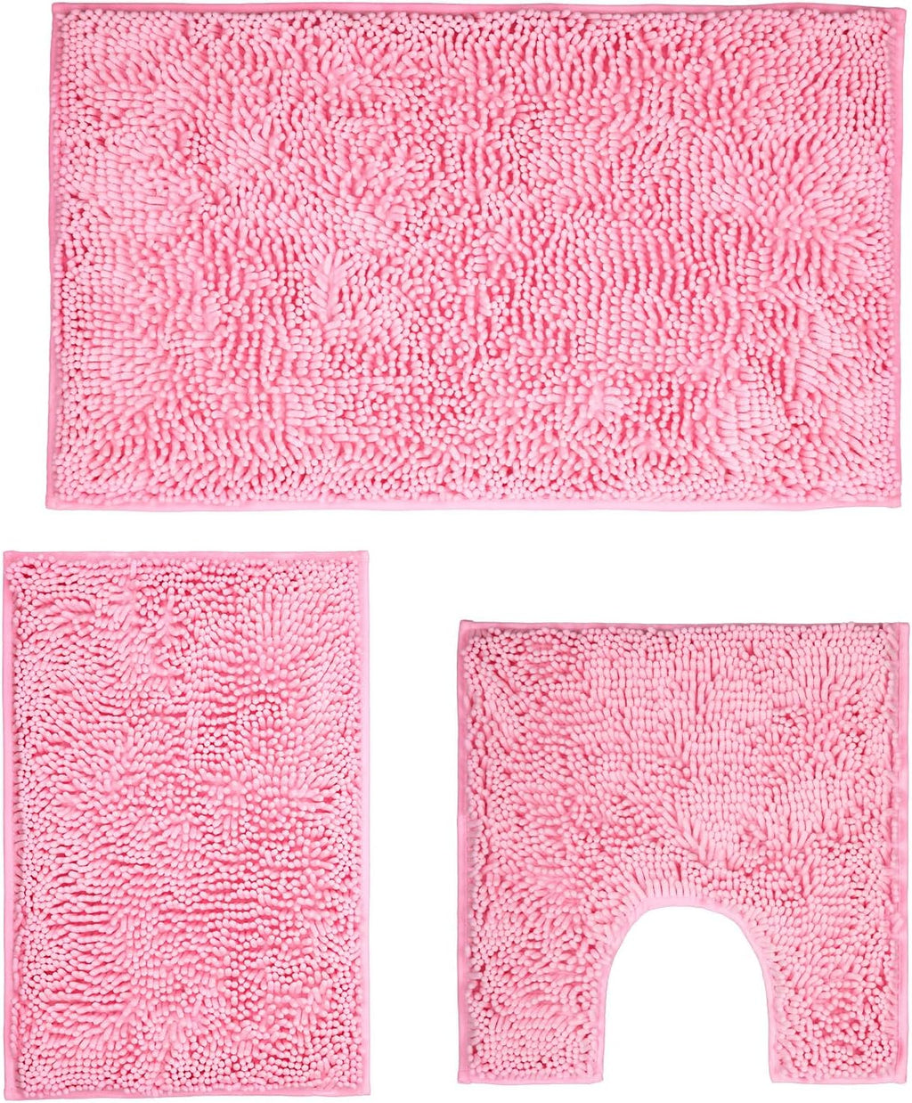 Pink Bathroom Rugs Sets 3 Piece Washable, Luxury ,Chenille Bath Mat Set, Soft Plush Anti-Slip Rectangular Bath, Rug