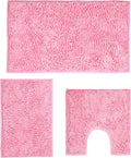 Pink Bathroom Rugs Sets 3 Piece Washable, Luxury ,Chenille Bath Mat Set, Soft Plush Anti-Slip Rectangular Bath, Rug