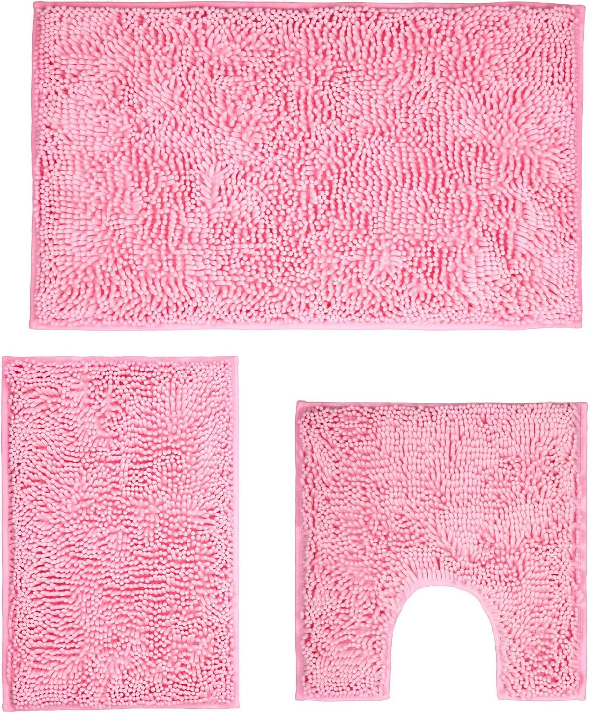 Pink Bathroom Rugs Sets 3 Piece Washable, Luxury ,Chenille Bath Mat Set, Soft Plush Anti-Slip Rectangular Bath, Rug