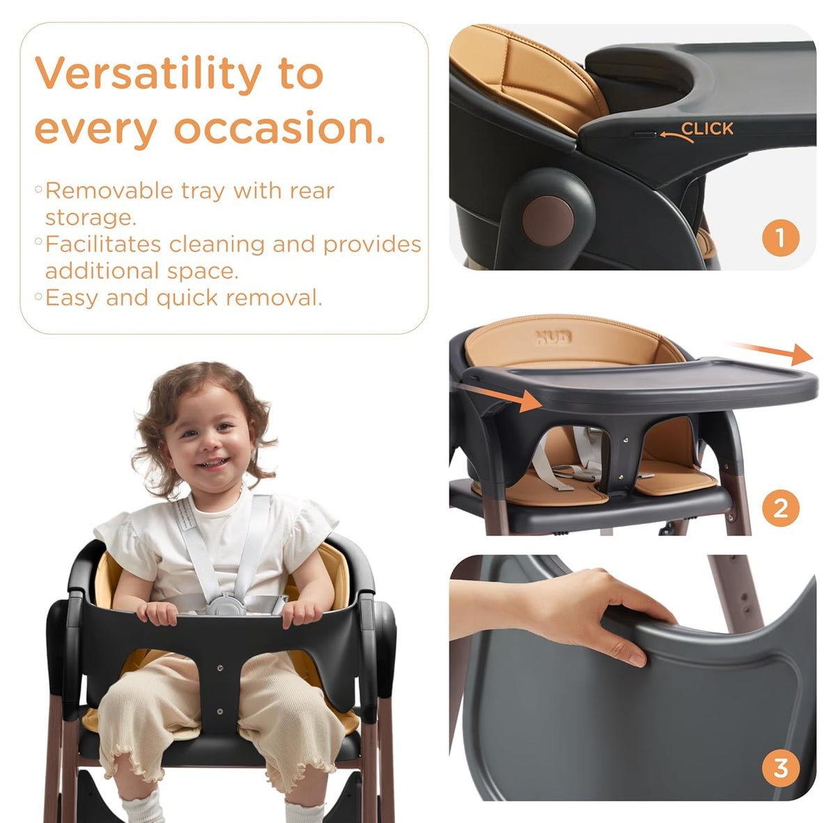Foldable Baby High Chair for Family (Black& Wood-Printed Metal) | Portable High Chairs for Babies and Toddlers with
