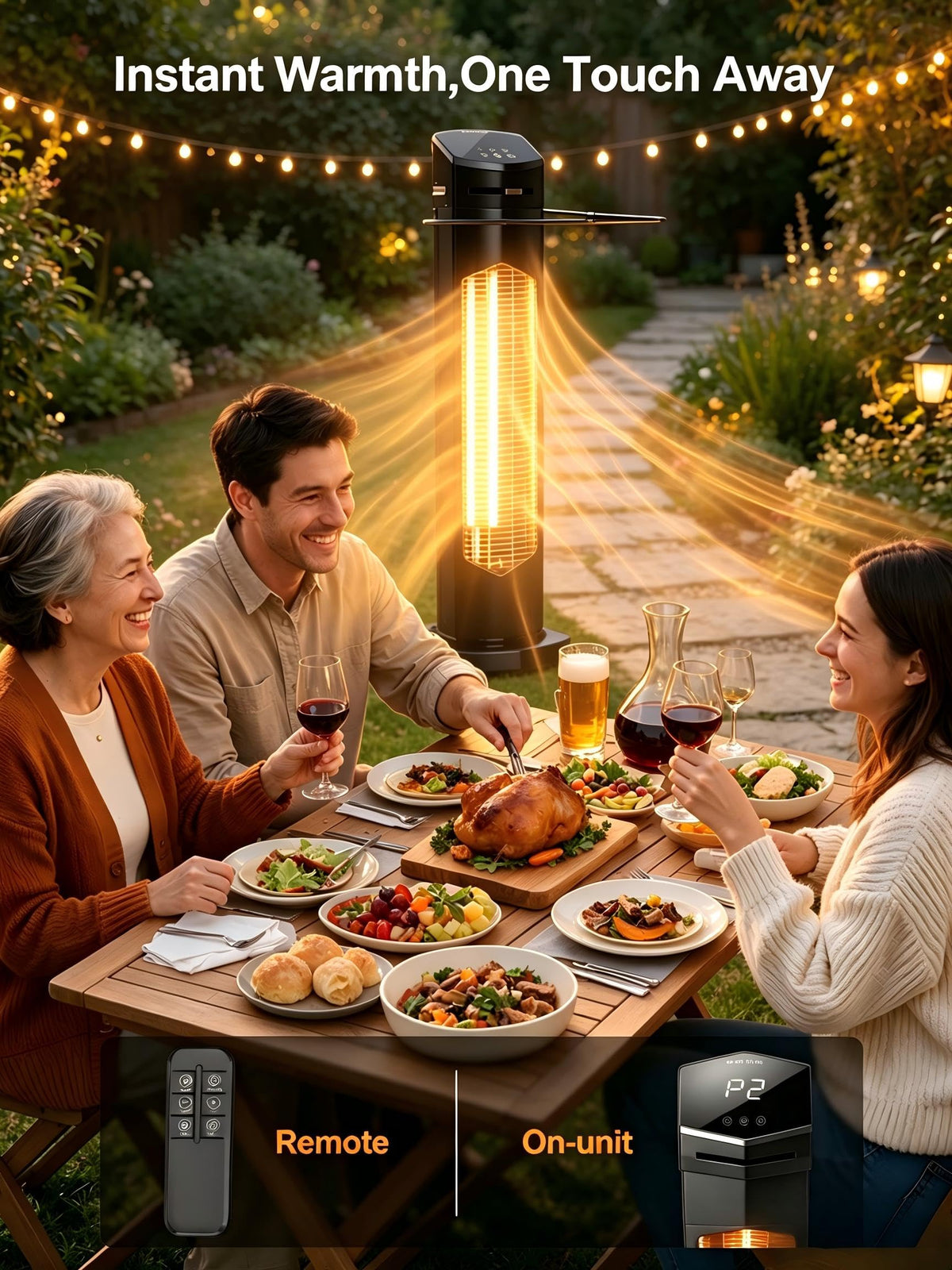 Outdoor Heaters, 1500W Electric Infrared Heater with Remote, IP65 Waterproof, 12H Timer, Tip-Over&Overheat