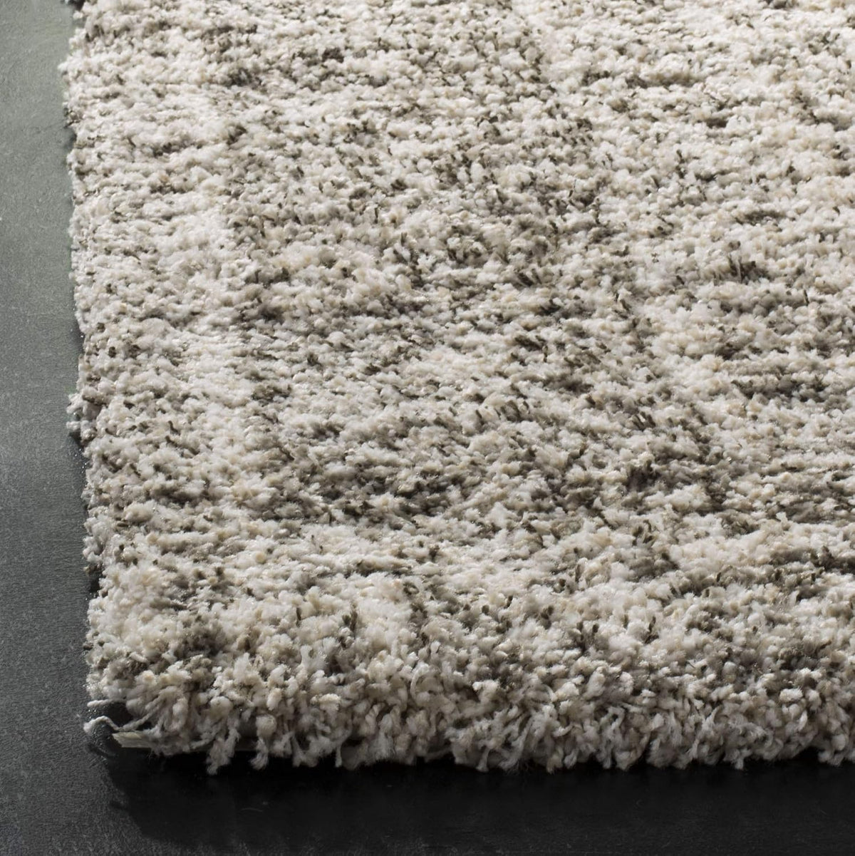 Hudson Shag Collection Area Rug - 3' Square, Ivory & Grey, Moroccan Design, Non-Shedding & Easy Care, 2-inch Thick