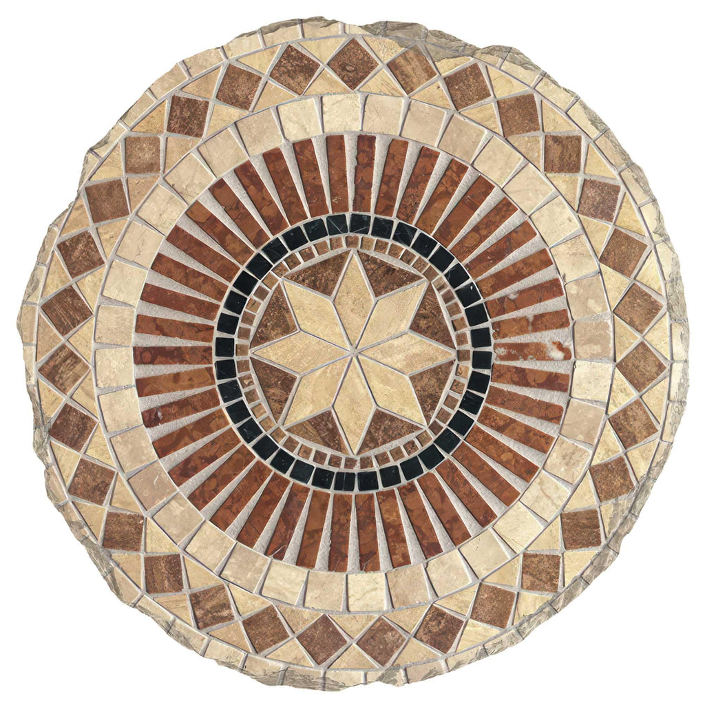 Magnolia Garden 10-Inch Geometric Mosaic Decorative Stepping Stone - Earth Tone Sunburst Resin Garden Walkway Tile