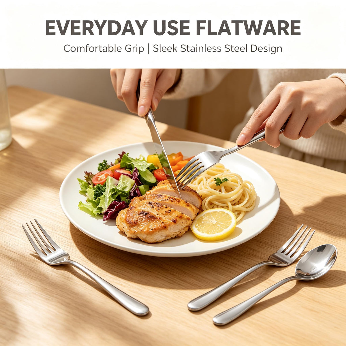 48-Piece Silverware Set for 8 with Steak Knives, Stainless Steel Flatware Set, 18/8 Food Grade Cutlery Set, Mirror
