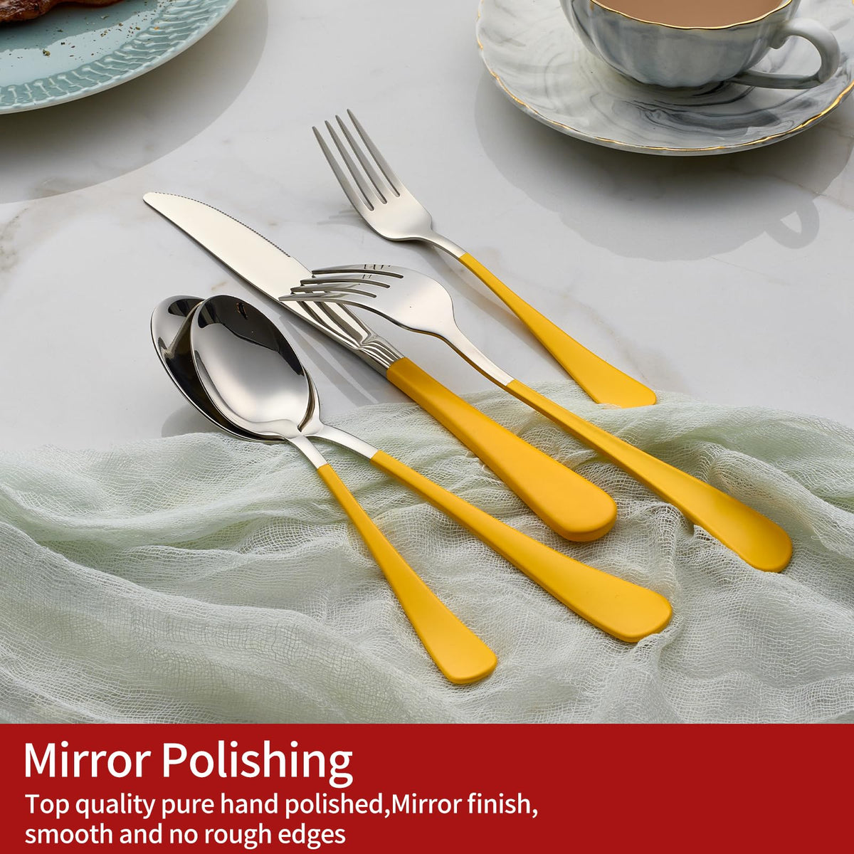 20-Piece Yellow Silverware Set 18/0 Stainless Steel Flatware Yellow Handle Cutlery Set Service for 4 Dinner Knives