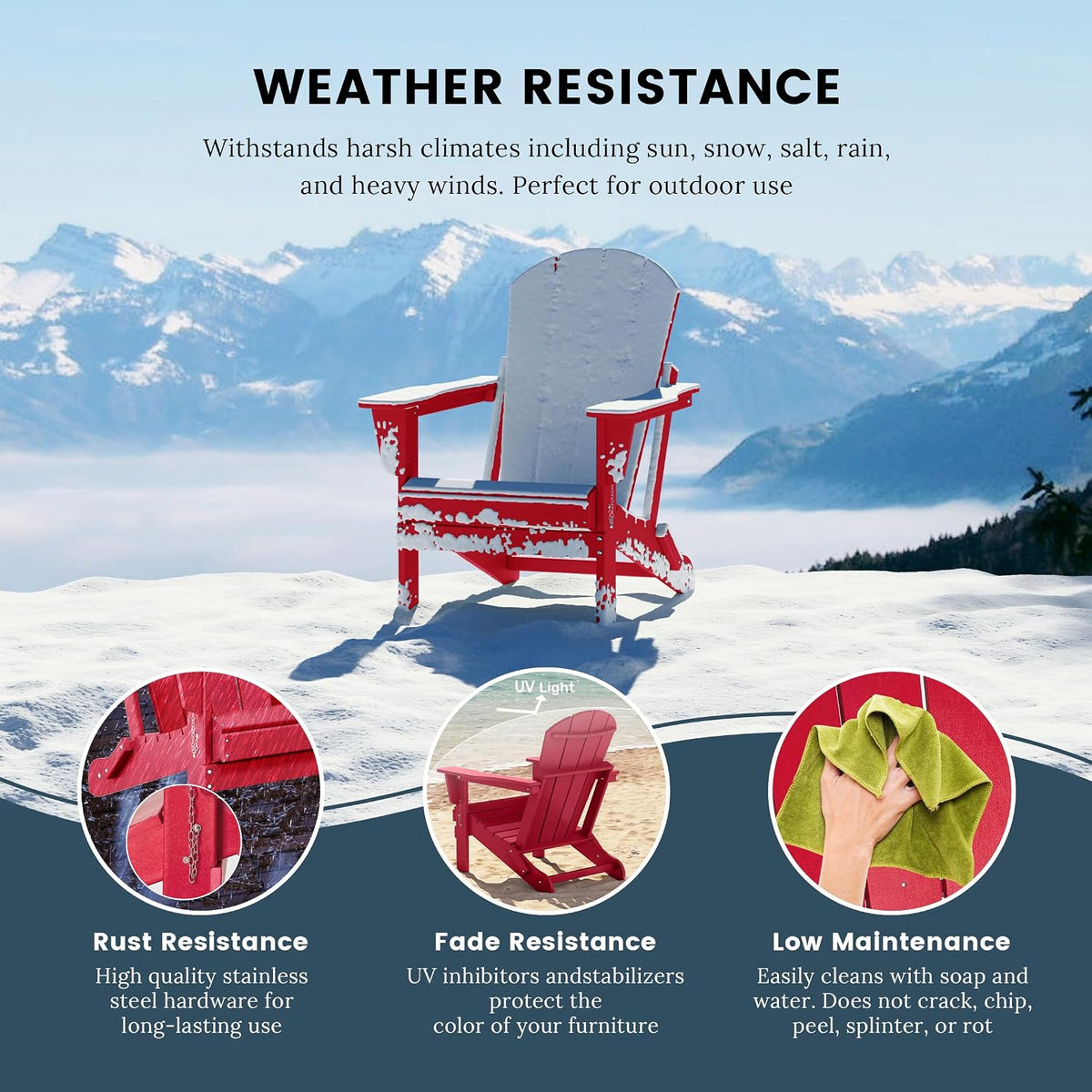 Laguna Folding Adirondack Chairs Set of 2, HDPE Patio Chair, All Weather Use Fire Pit Chair for