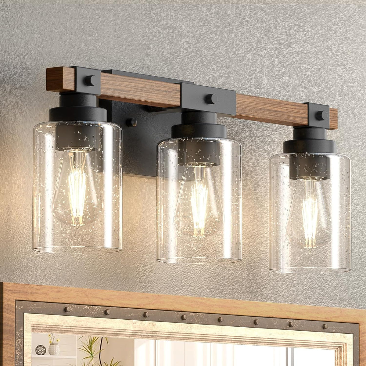 Black Three-Light Farmhouse Vanity Light for Bathroom Mirrors