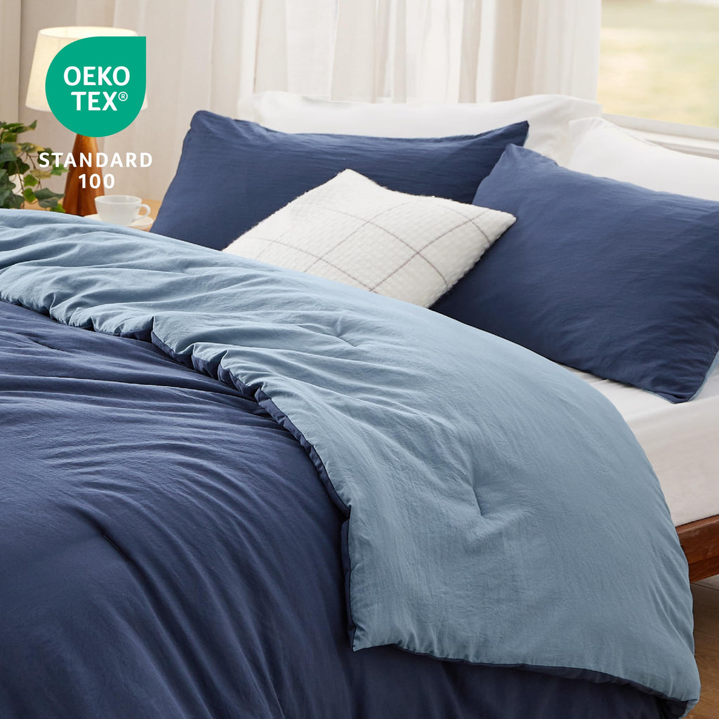 Comforter Set Prewashed Soft Bedding 3Pcs Navy/Blue 90"x90"