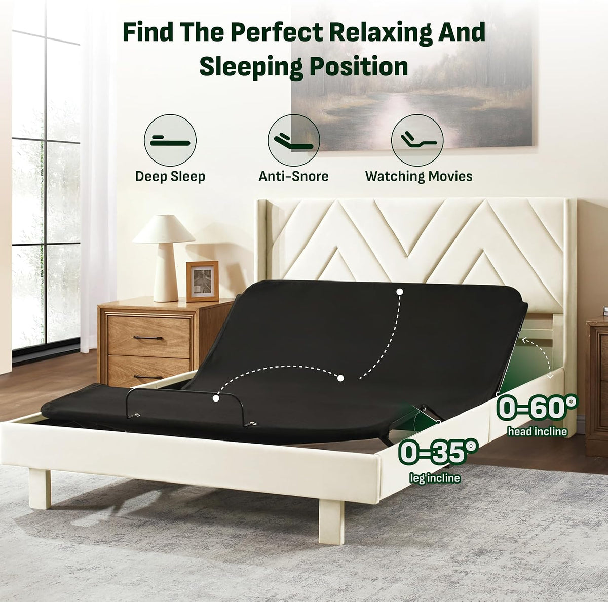 Queen All-in-One Adjustable Bed Frame with Upholstered Bed Frame Headboard, Electric Bed with Remote Control