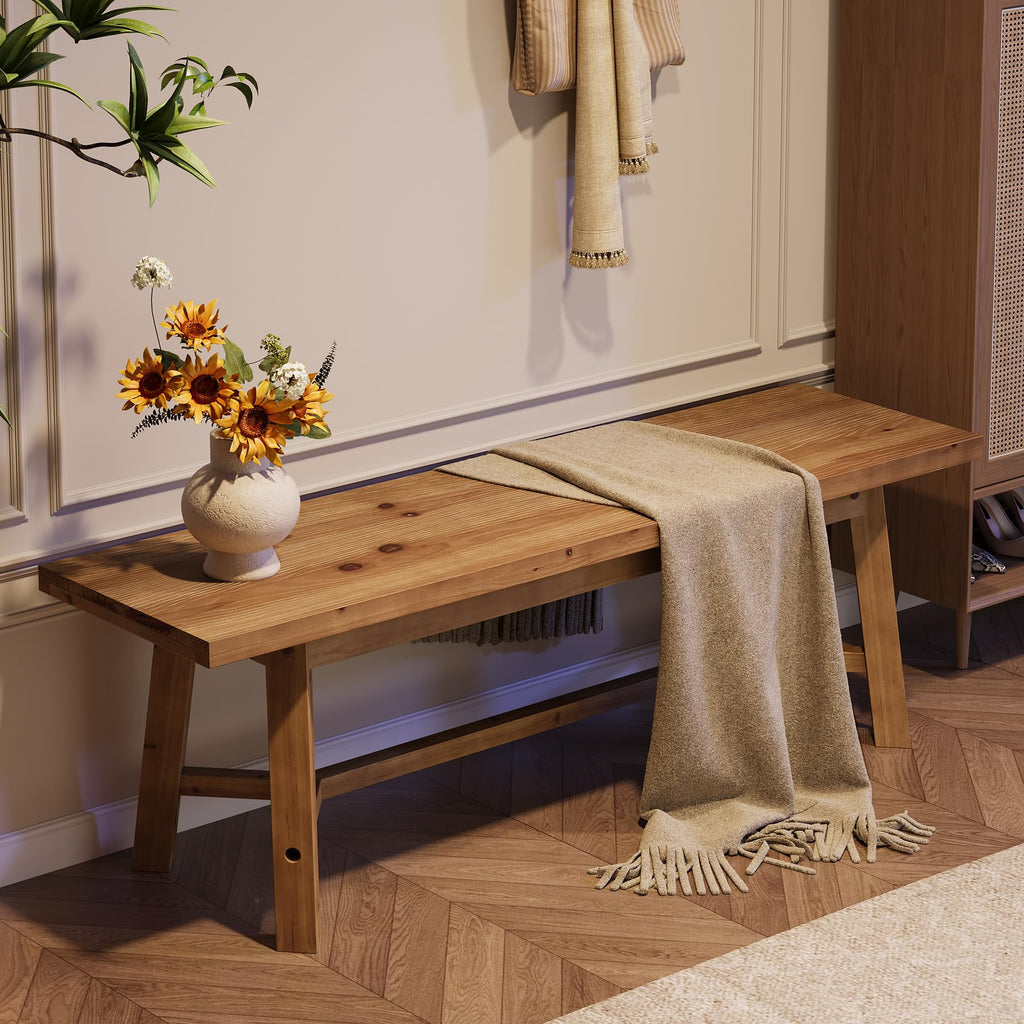 55" Solid Wood Bench, Farmhouse Bench Seat