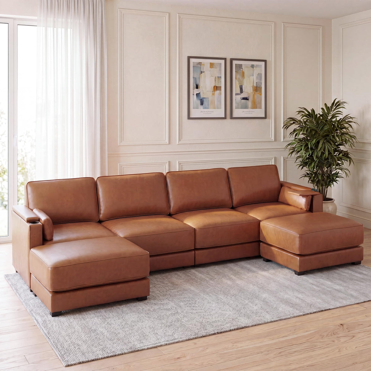 Redlife 159" Modular Sectional Sofa, 4-Seat PU Leather Couch with 2 Ottoman