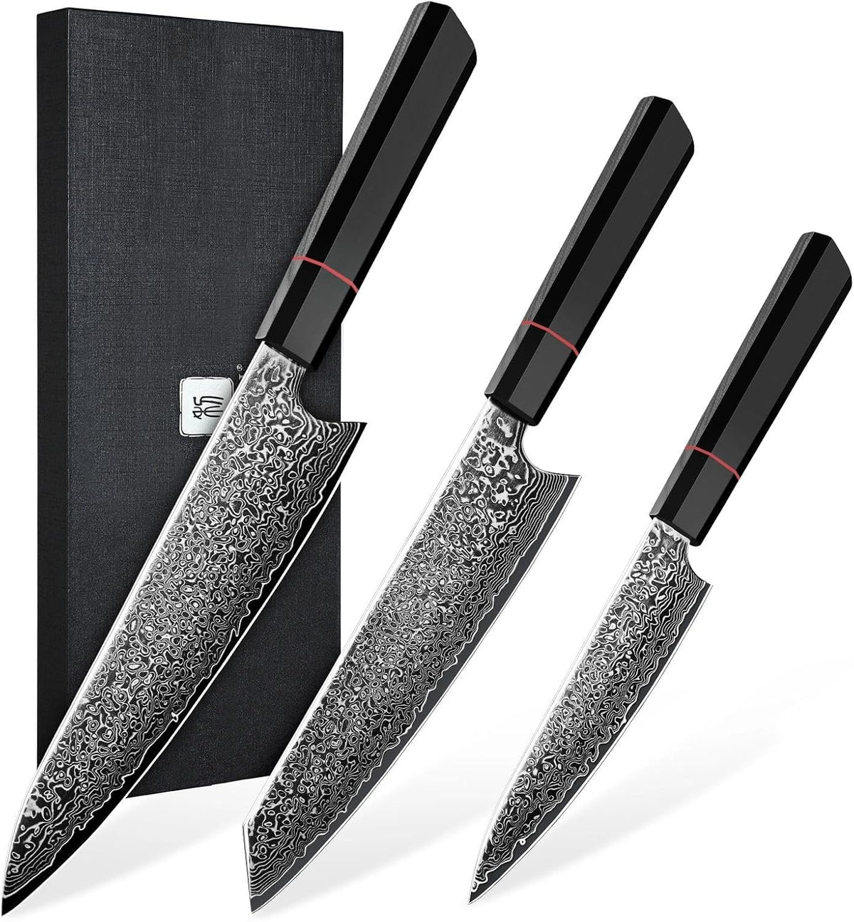 Damascus Knife Set 3 PCS - VG10 Kitchen Knife With Octagonal Handle | VG10 high-carbon steel, Japanese Artisanal