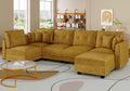 Modular Sectional Sleeper Sofa with Storage, U Shaped 6-Seat Corduroy Couch with 5 Throw Pillows, Convertible Sofa