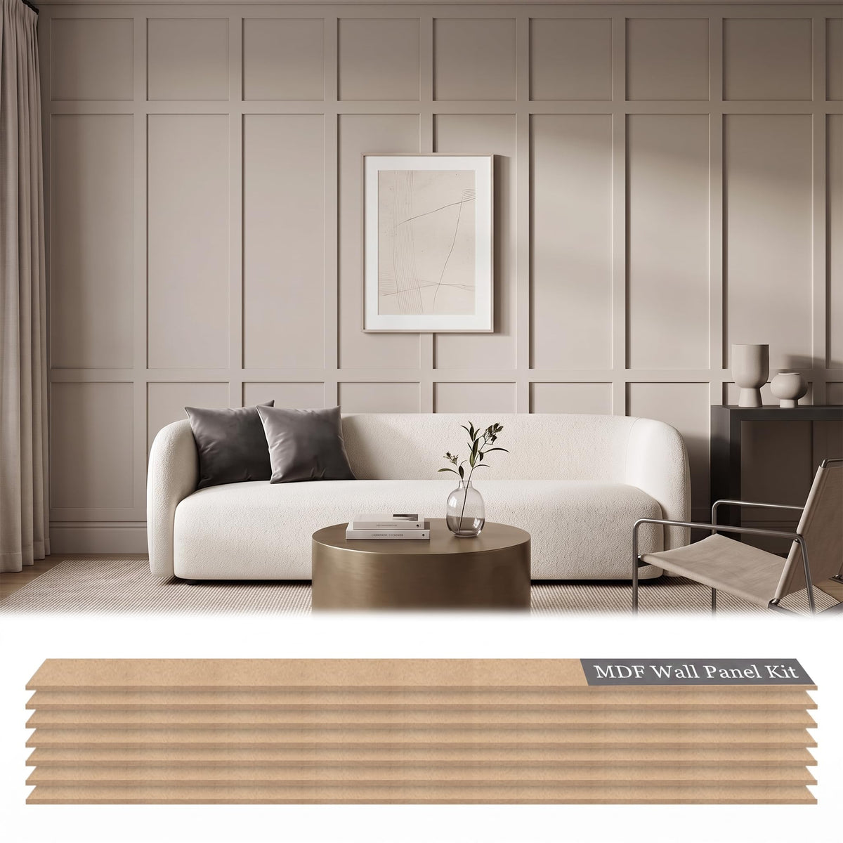 145" x 100" MDF Premade Board and Batten Paintable Wainscoting Kit