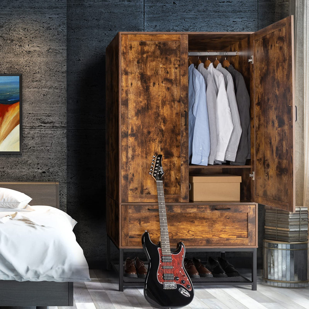38" W Armoire, Wardrobe Closet with Hanging Rod, Bedroom 71" Freestanding Wardrobe Cabinet with Doors, Adjustable