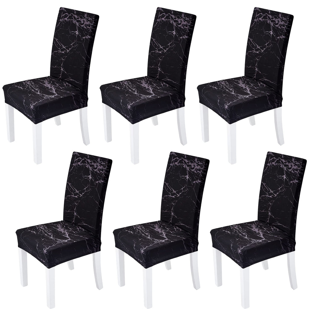 Chair Covers Set of 6 Pack Black Marble Slipcovers High Back Chairs Cover Stretch Spandex Slipcover for Wedding Party