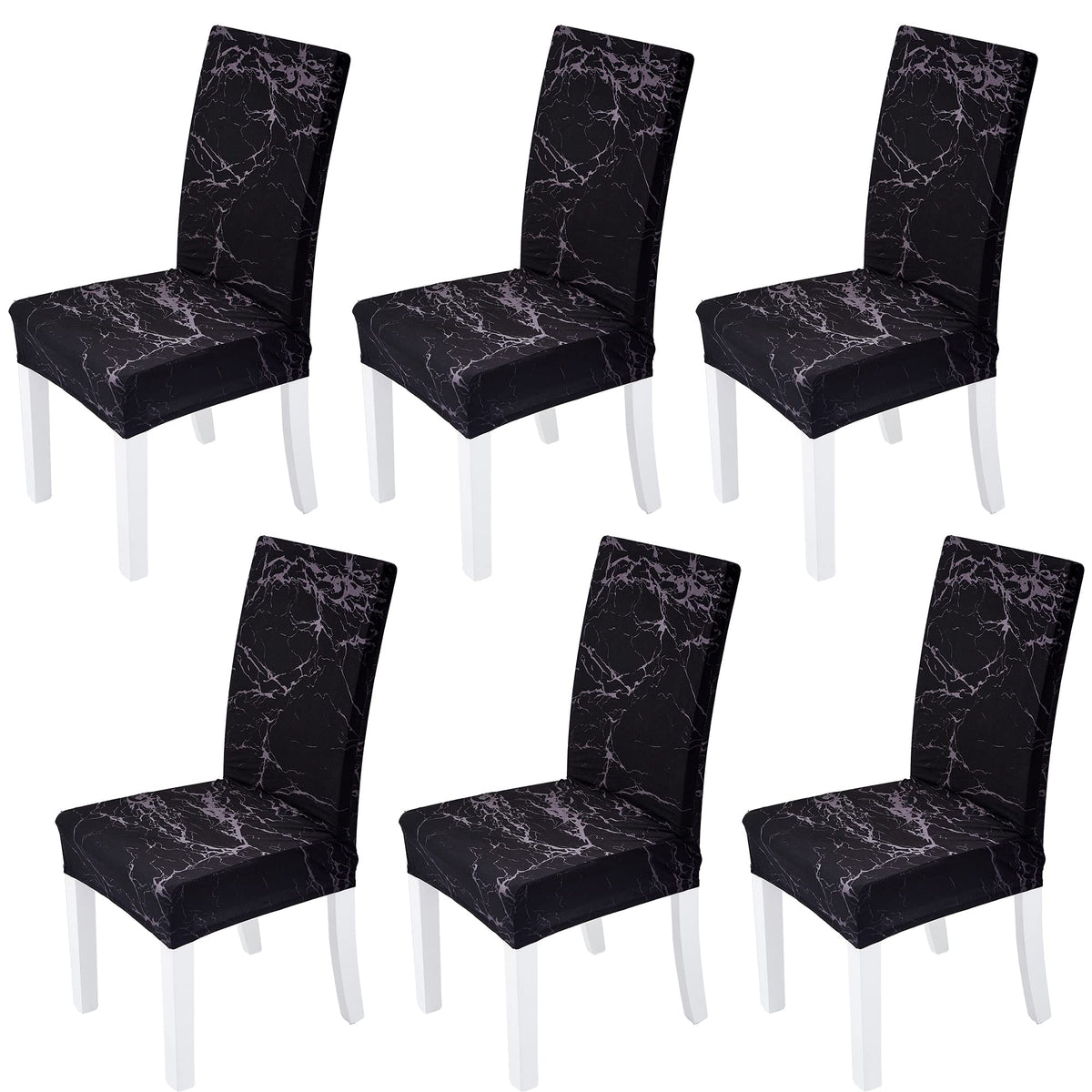 Chair Covers Set of 6 Pack Black Marble Slipcovers High Back Chairs Cover Stretch Spandex Slipcover for Wedding Party