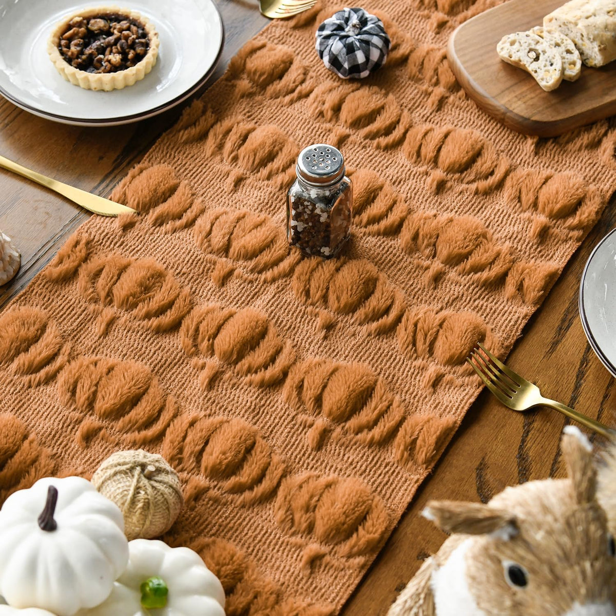Caramel Soft Faux Fur Pumpkins Fall Table Runner 13x72 Inch