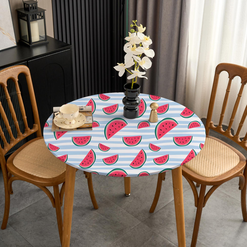 Summer Outdoor Small Round Tablecloth 36 Inch with Elastic Stretchy Washable Fabric Fitted Table Cloth Non Slip Patio