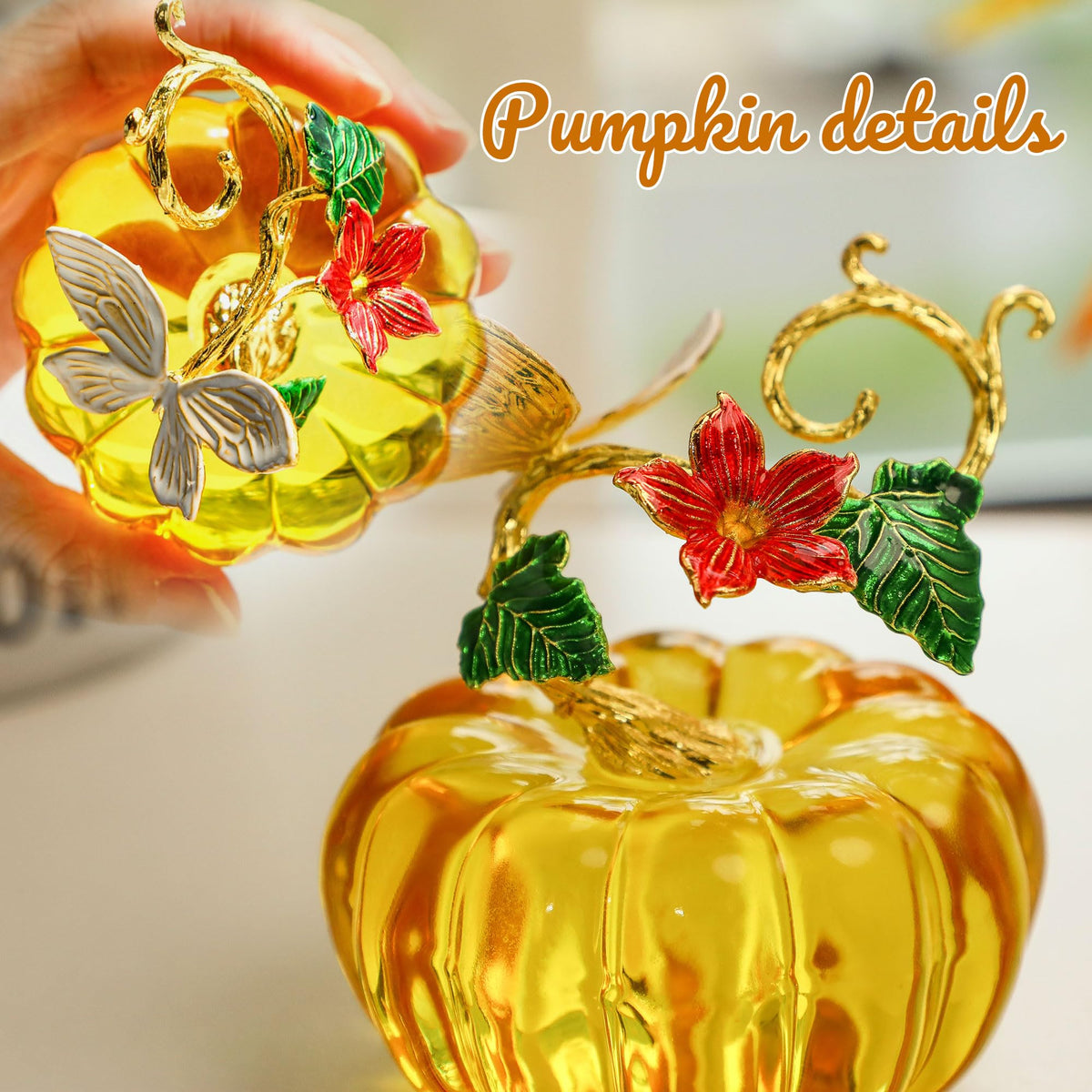 2.5inch Glass Pumpkins For Decorating Figurines Collectibles, Gold