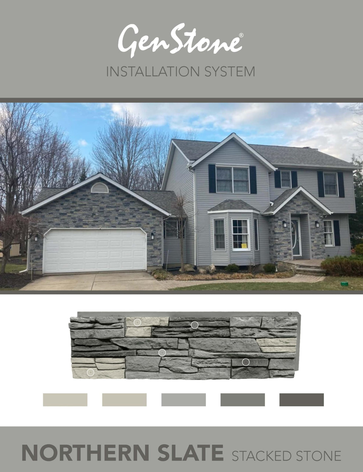 Faux Stacked Stone Panel 41" x 11.25" in Northern Slate Color for Do It Yourself Friendly Home Improvement Projects