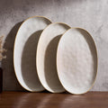 Serving Platters Set of 3 Sizes - Oval, Cappuccino White | 15.59"/14.3"/12.9" Fine Stoneware Serving Trays for Party