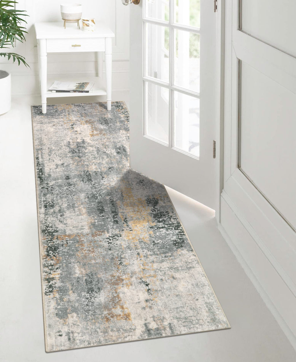 Modern Abstract Runner Rug - 2x7 Gray Soft Long Hallway Rug Runner Kitchen Mat, Non-Slip Machine Washable Indoor