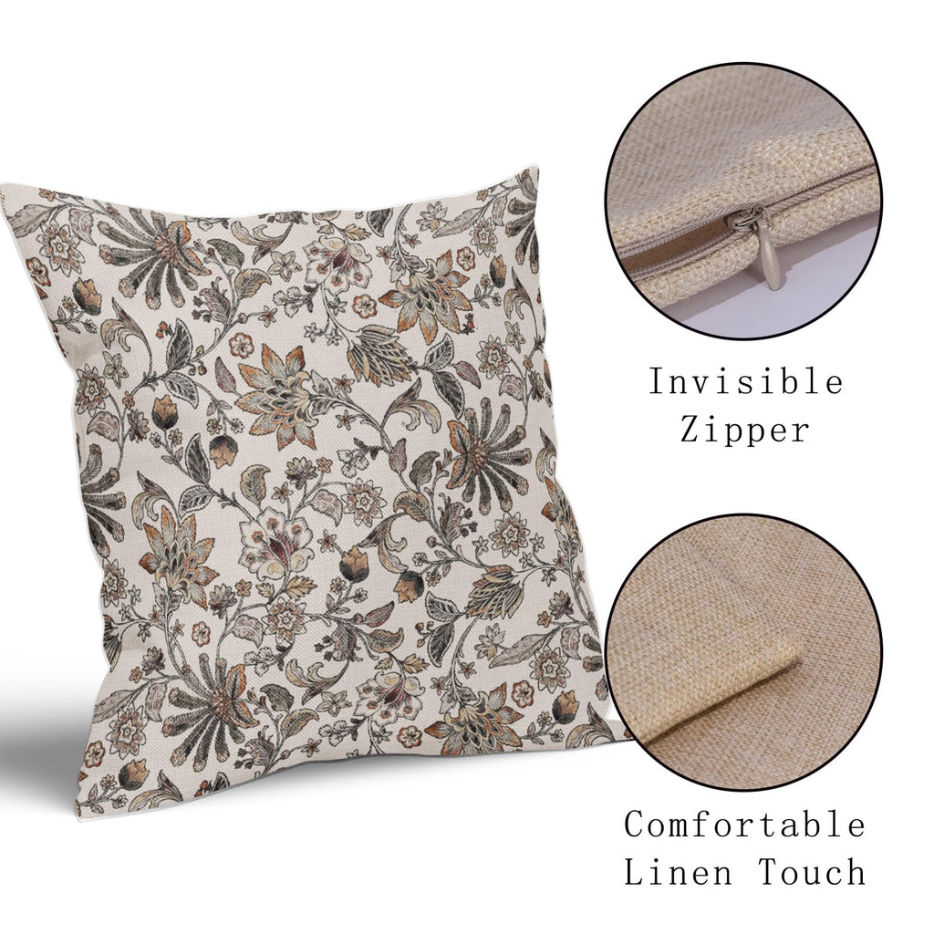 Vintage Floral Pillow Covers 20x20 Inch Set of 2, Brown Grey Antique Flower Tapestry Carpet Pattern Block Print
