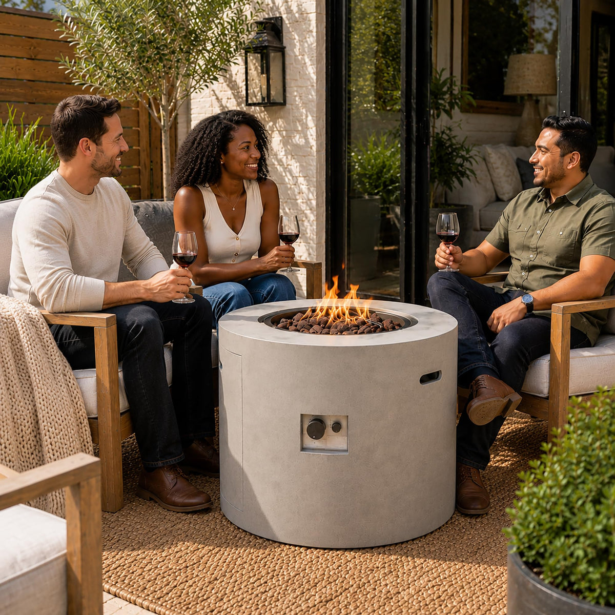 Loren 32-Inch Round Propane Fire Pit Table, Alloy Steel Outdoor Fire Pit with 50, 000 BTUs, Includes a Burner lid
