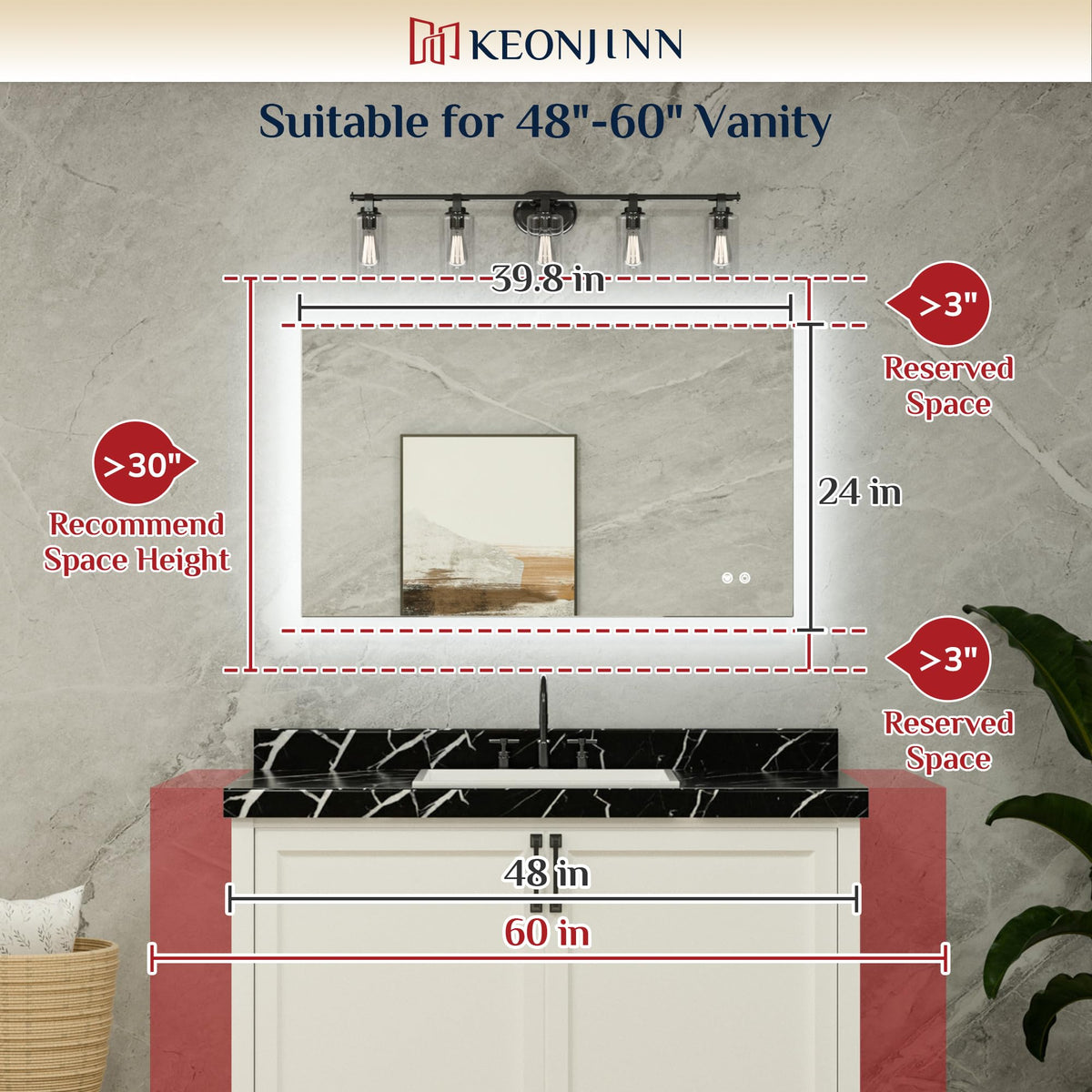 24 x 40 Inch LED Mirror, Backlit Mirror Dimmable