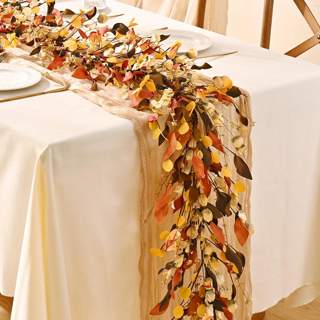 Fall Decor, 6FT Fall Garland with Lights Autumn Eucalyptus Leaves Lighted Garland Thanksgiving Harvest Festival