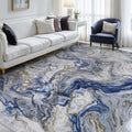 Abstract Area Rug, Washable Non-Slip Low Pile, Marble Blue