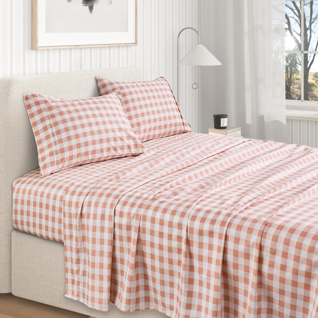 Gingham Microfiber Sheet Set - 4-Piece Ultra-Soft Bedding Sheets & Pillowcases - Wrinkle Free