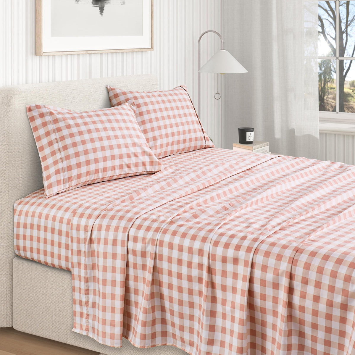 Gingham Microfiber Sheet Set - 4-Piece Ultra-Soft Bedding Sheets & Pillowcases - Wrinkle Free