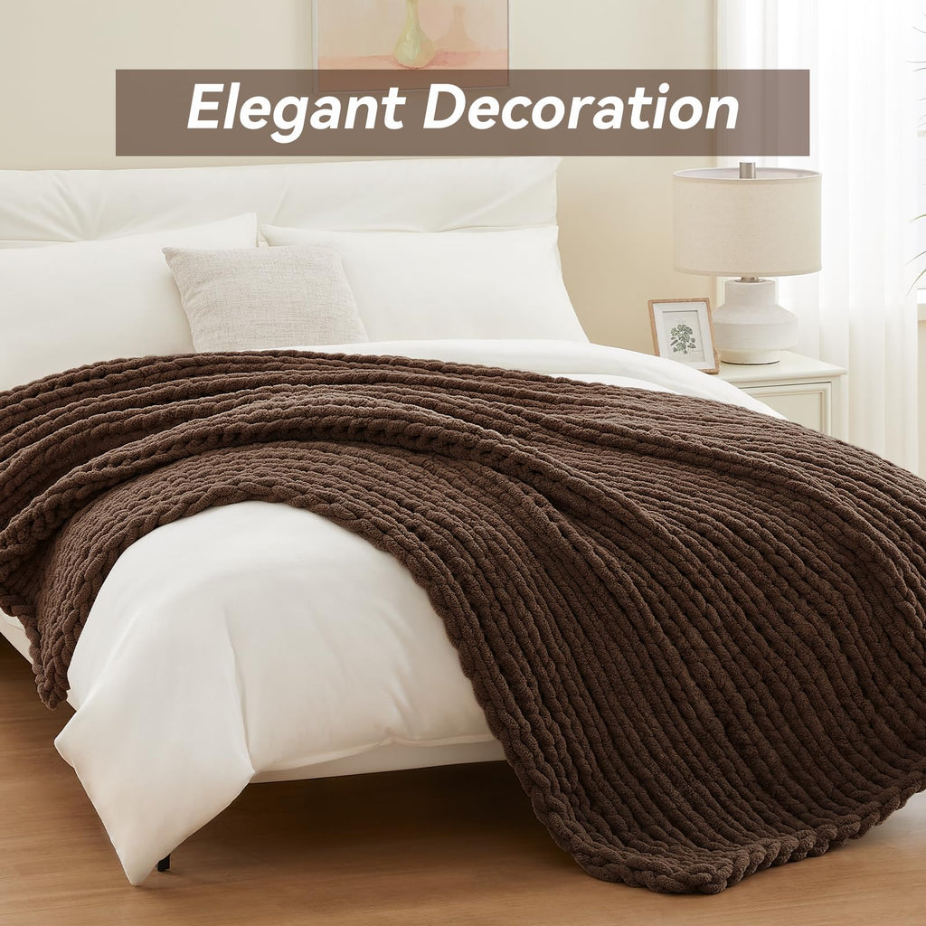 Chunky Knit Throw Blanket, Knitted Throw Chenille Yarn, 50"*60"