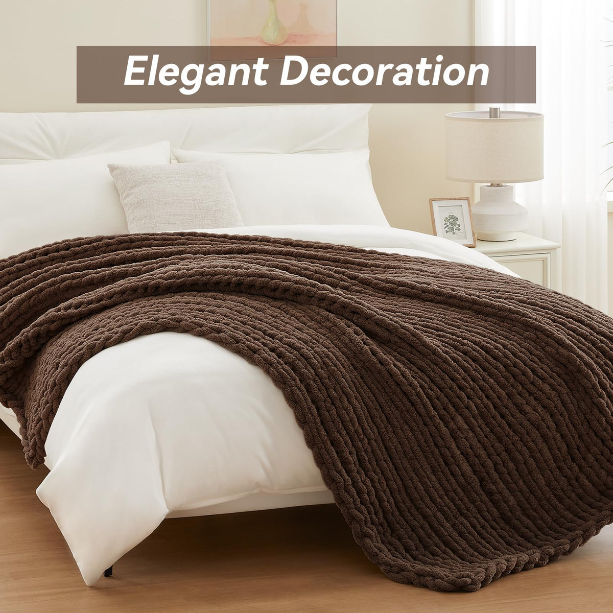 Chunky Knit Throw Blanket, Knitted Throw Chenille Yarn, 50"*60"