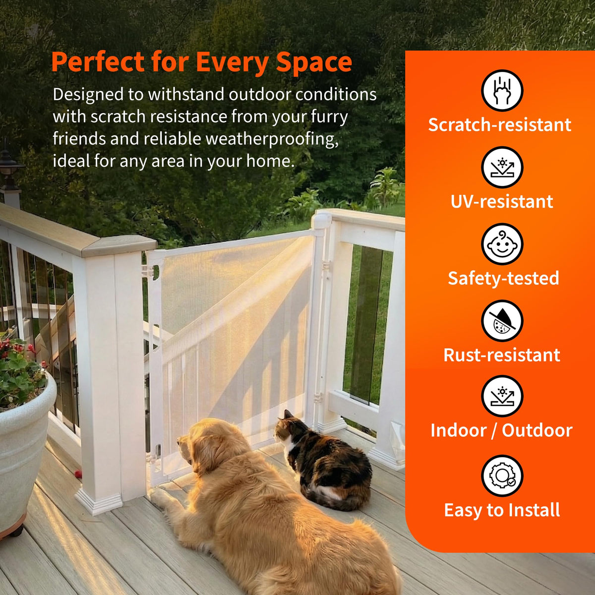 72 Inch White Retractable Baby and Dog Gate, Made in USA