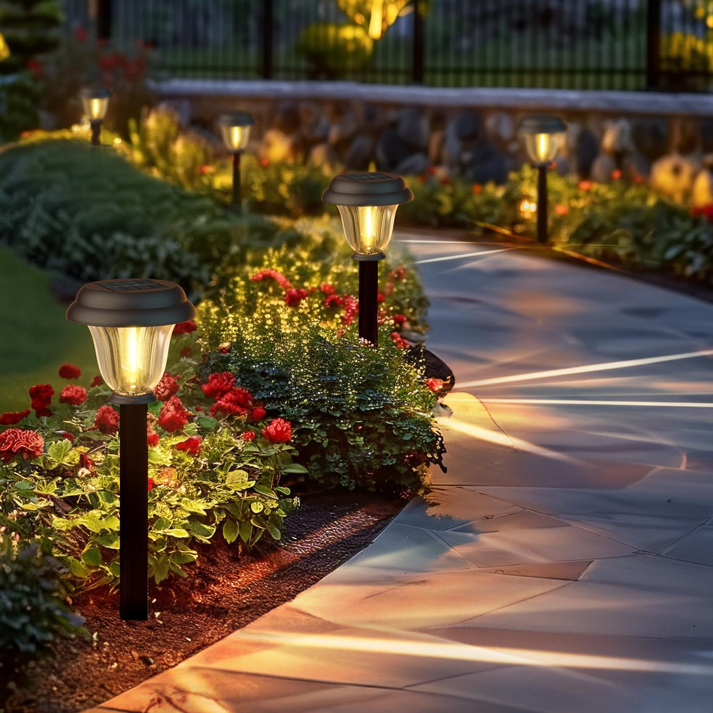 8 Pack Solar Lights Outdoor, Stainless Steel Glass Solar Pathway Lights, Auto On/Off Long-Lasting Waterproof Garden