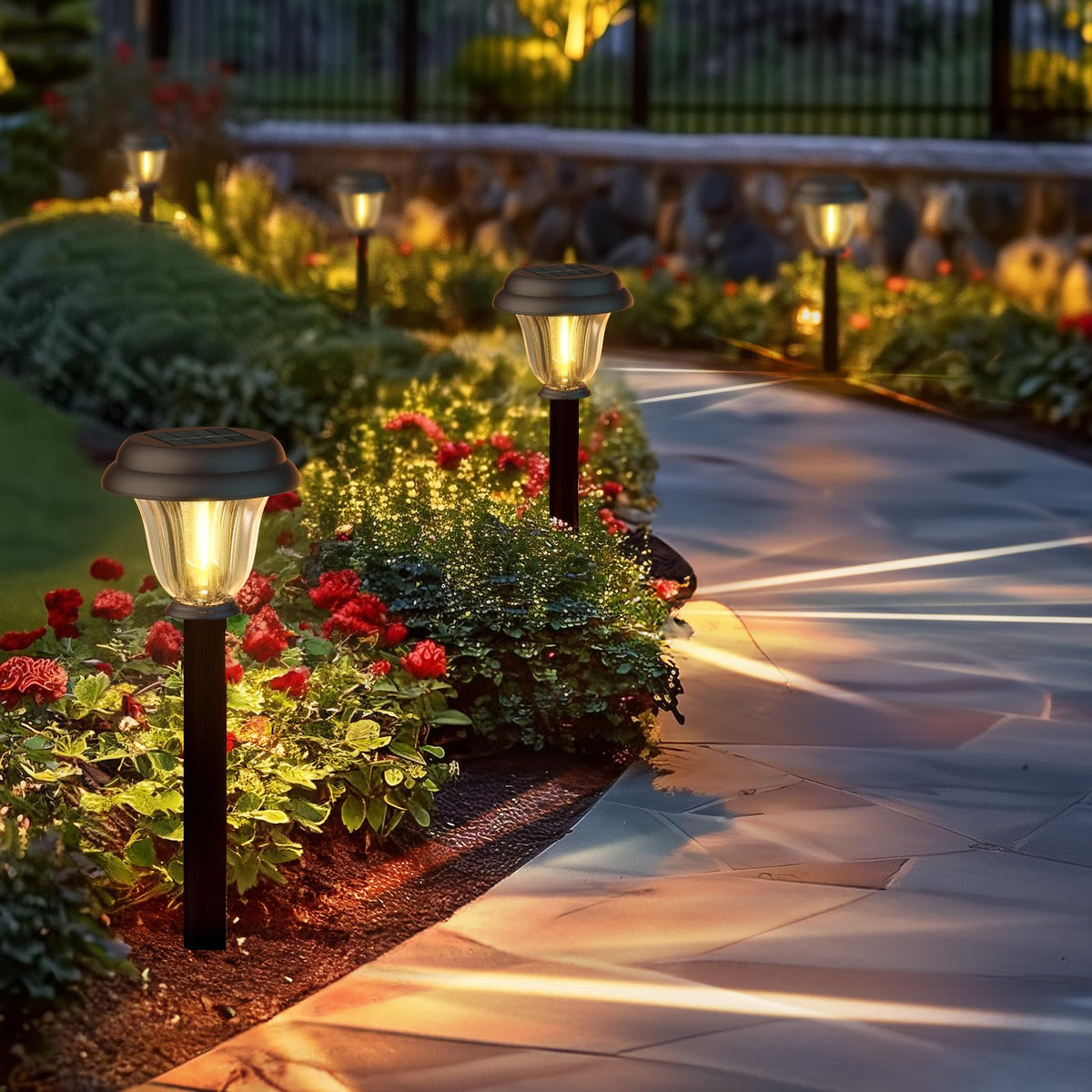 8 Pack Solar Lights Outdoor, Stainless Steel Glass Solar Pathway Lights, Auto On/Off Long-Lasting Waterproof Garden