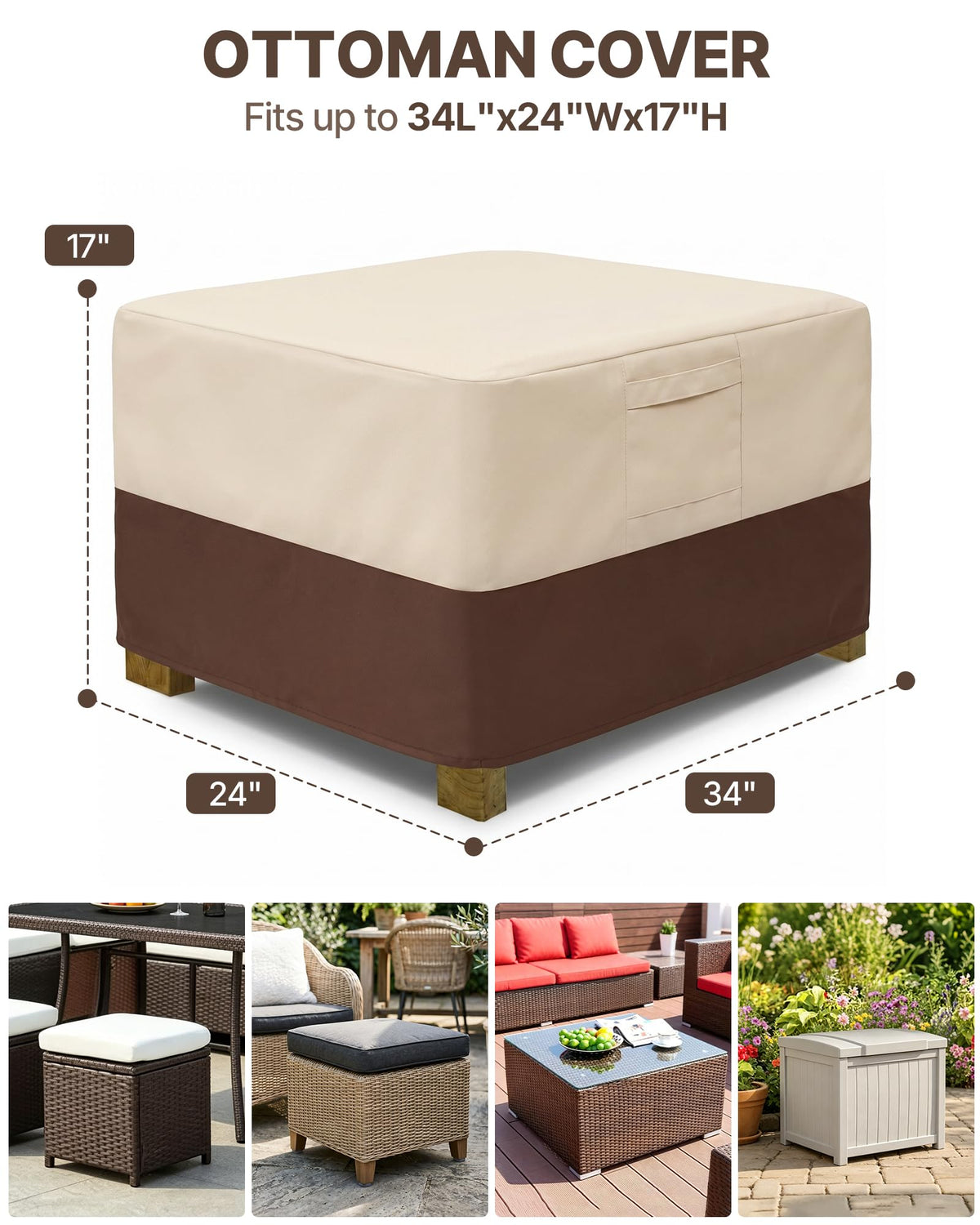 Patio Ottoman Cover Rectangular, Outdoor Ottoman Cover Waterproof
