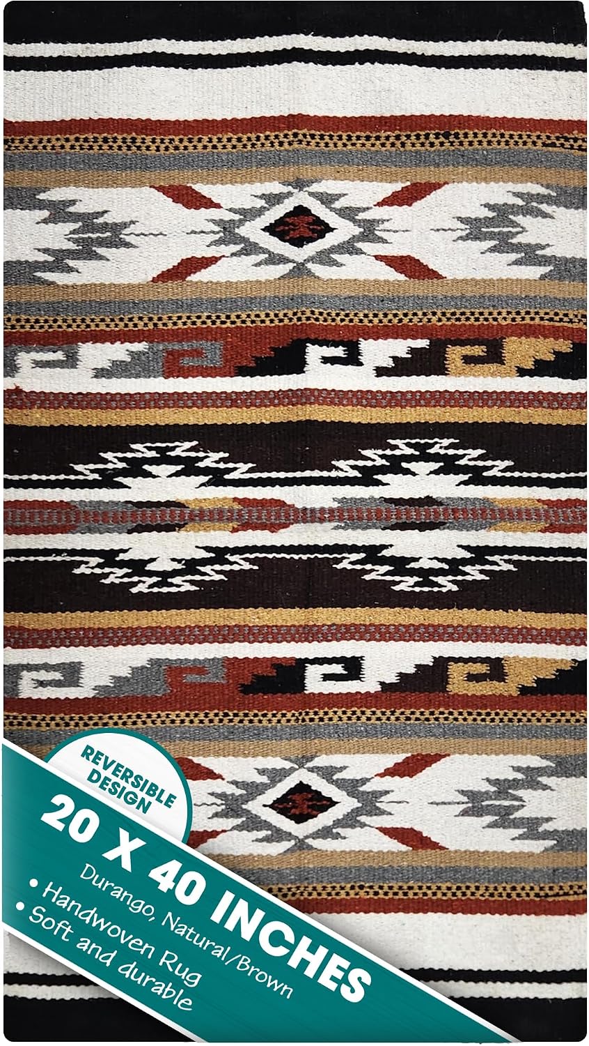 Boho Southwest Area Rug - Durango Pattern - 20x40 Natural/Brown